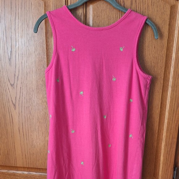 Quacker Factory Pink Maxi Dress Palm Trees X-Small - Picture 2 of 8